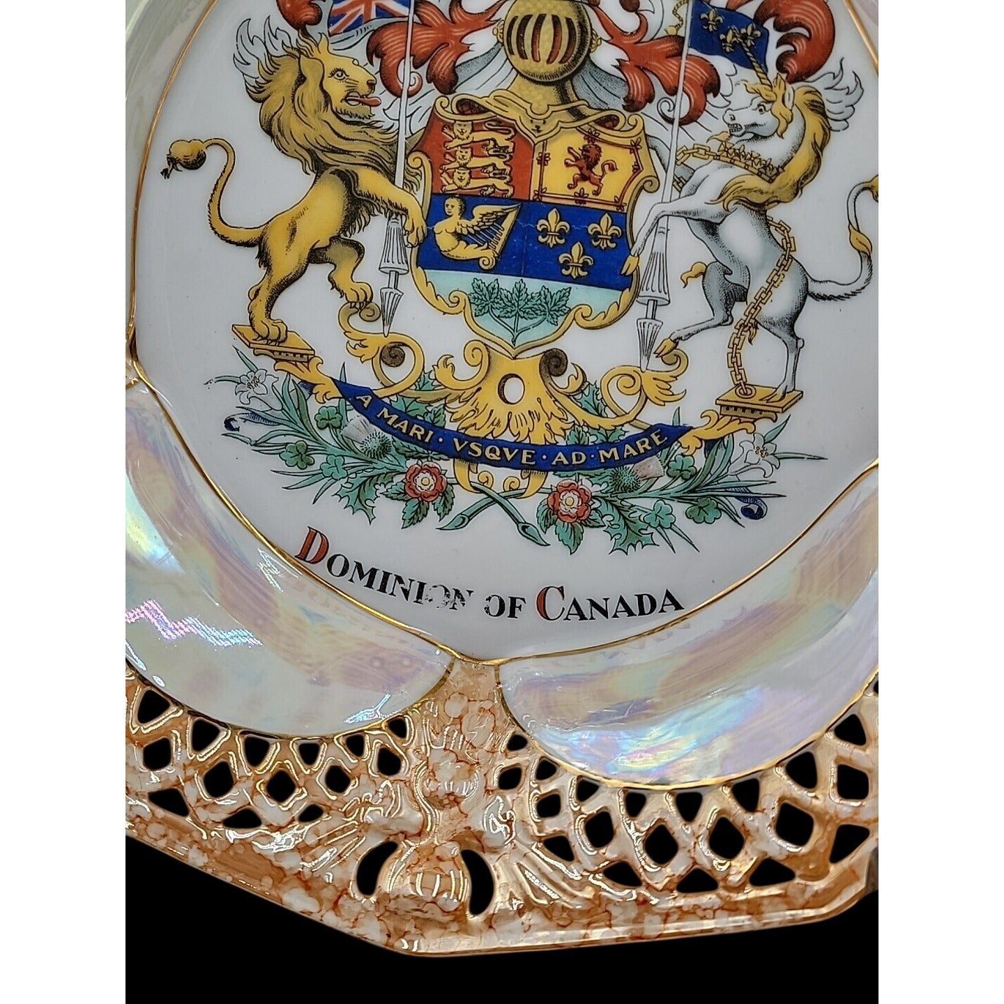 Antique Victoria Austria Reticulated 9" Canada Plate Ready For Wall Hanging