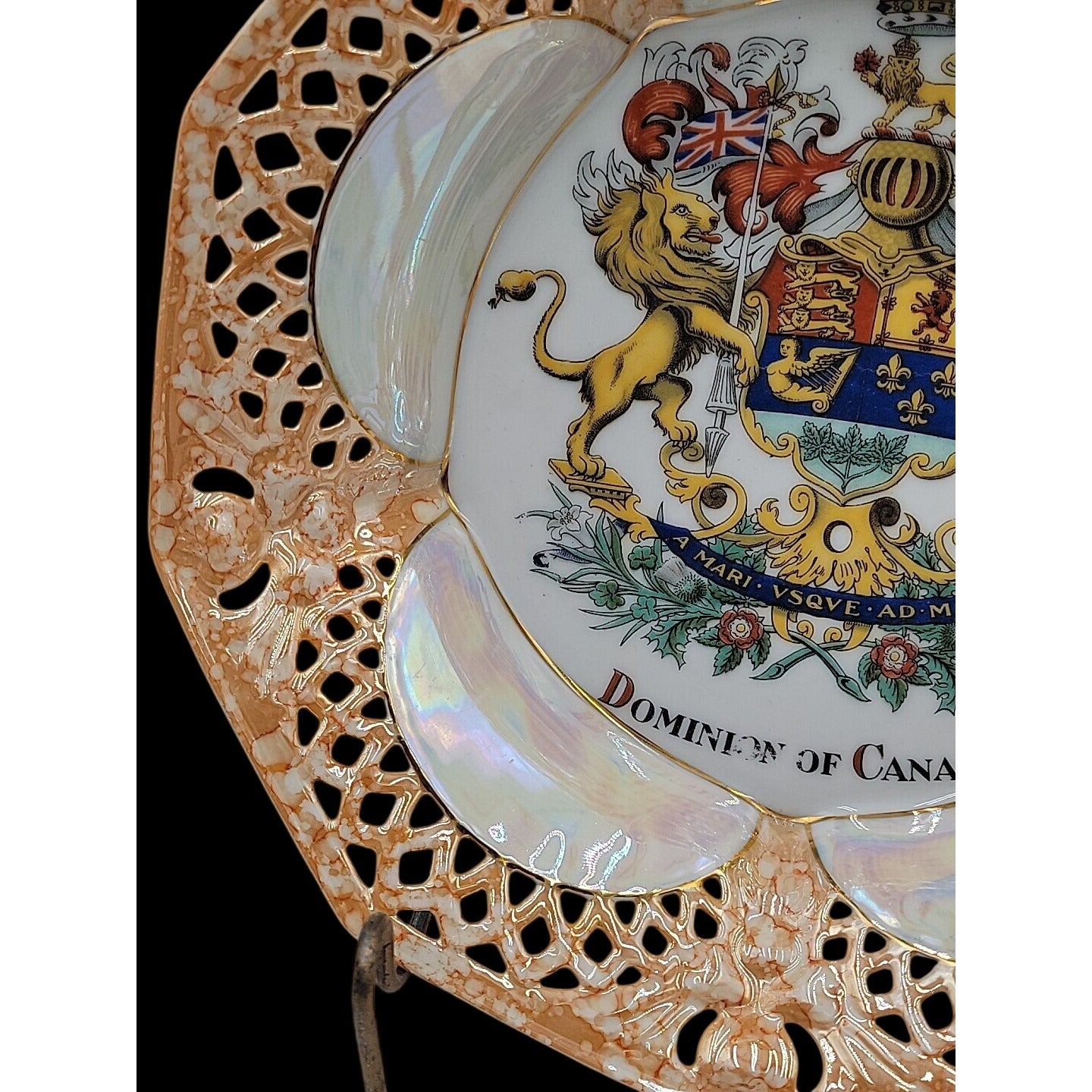 Antique Victoria Austria Reticulated 9" Canada Plate Ready For Wall Hanging