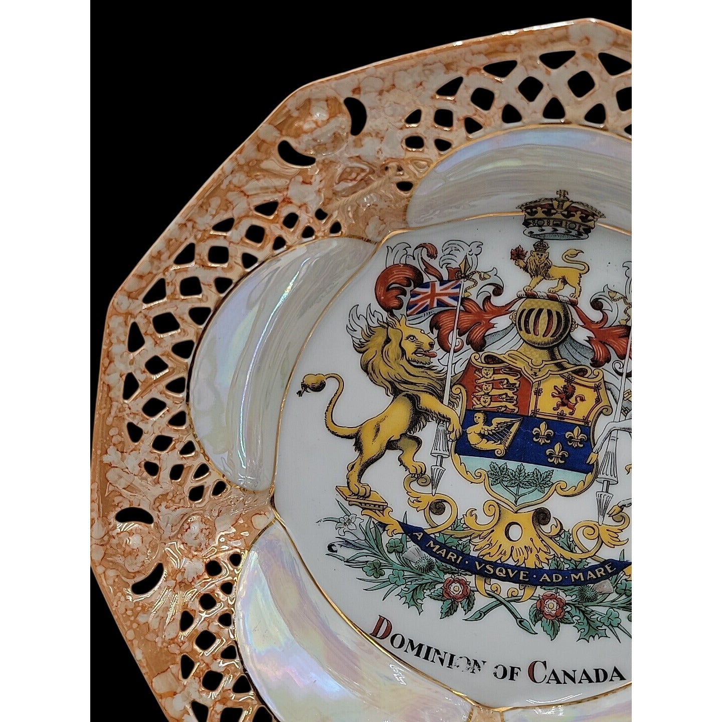 Antique Victoria Austria Reticulated 9" Canada Plate Ready For Wall Hanging
