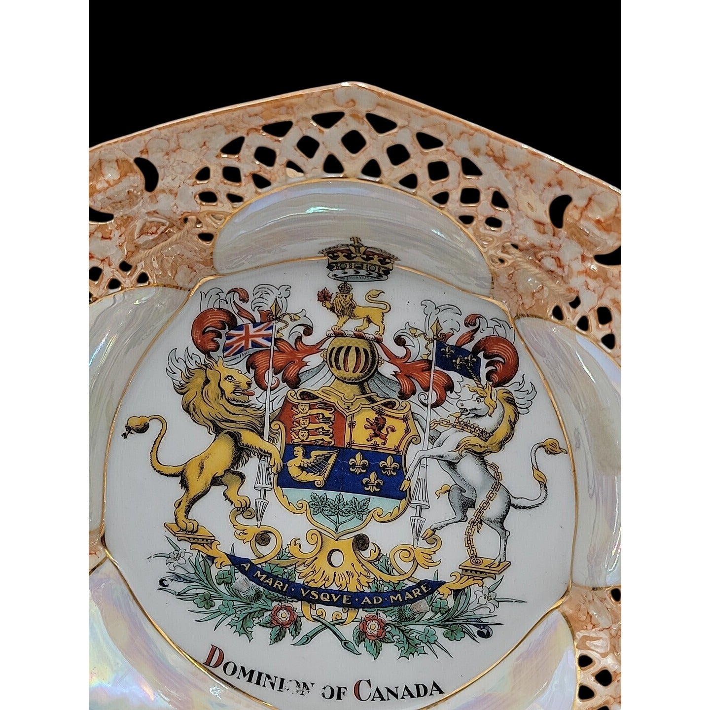 Antique Victoria Austria Reticulated 9" Canada Plate Ready For Wall Hanging