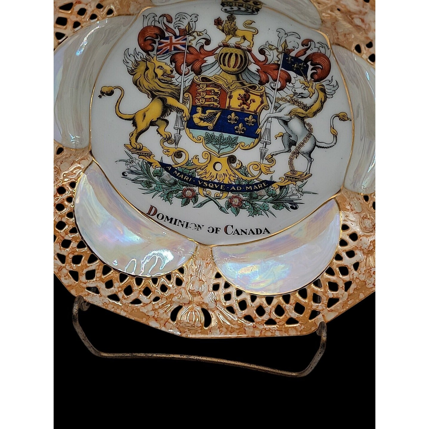 Antique Victoria Austria Reticulated 9" Canada Plate Ready For Wall Hanging