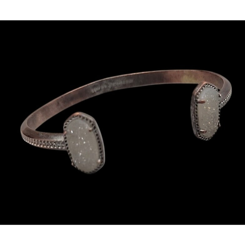 Kendra Scott Elton Open Pinch Cuff Bracelet Rose Gold Plated White Druzy Ends