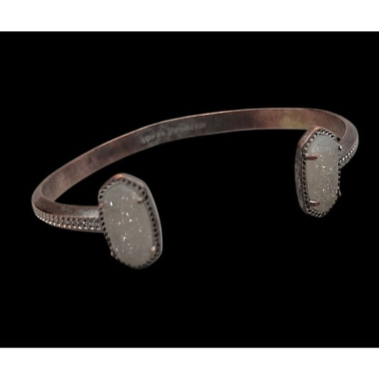Kendra Scott Elton Open Pinch Cuff Bracelet Rose Gold Plated White Druzy Ends