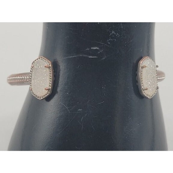 Kendra Scott Elton Open Pinch Cuff Bracelet Rose Gold Plated White Druzy Ends