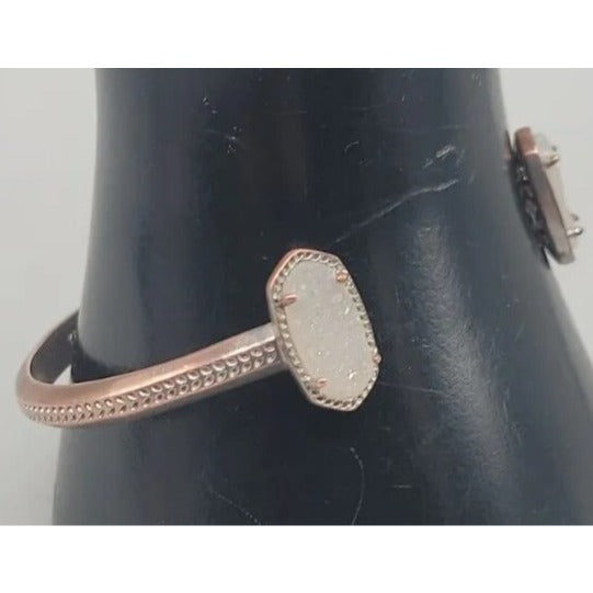 Kendra Scott Elton Open Pinch Cuff Bracelet Rose Gold Plated White Druzy Ends