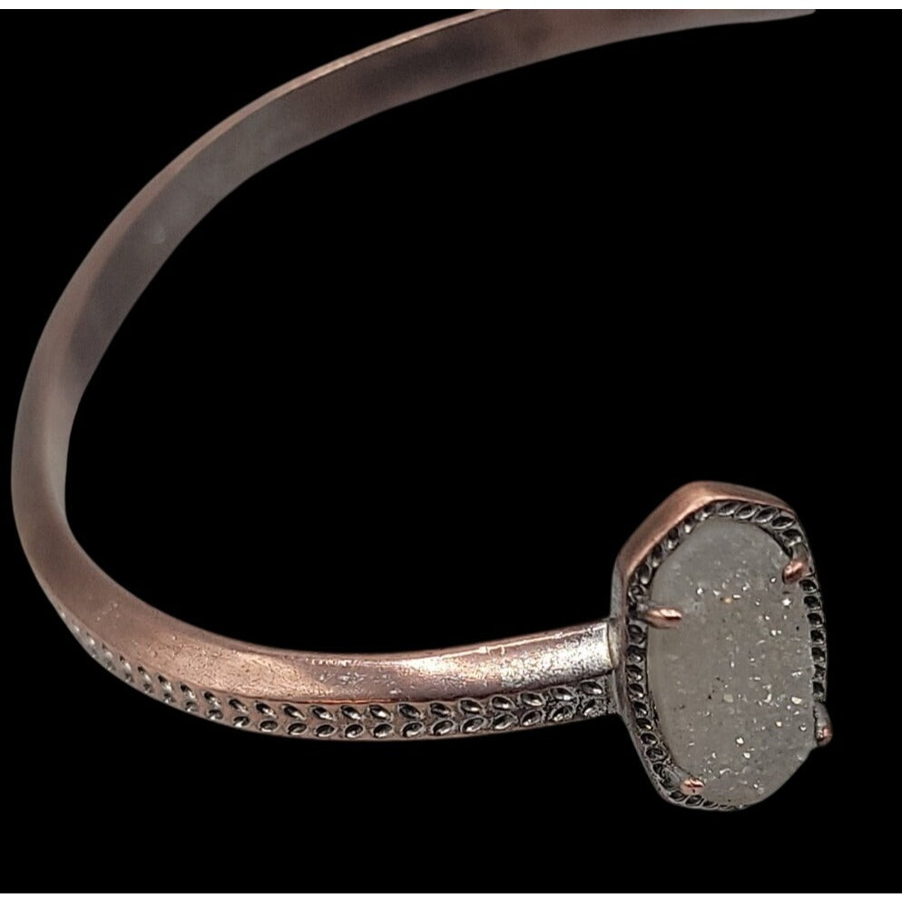 Kendra Scott Elton Open Pinch Cuff Bracelet Rose Gold Plated White Druzy Ends