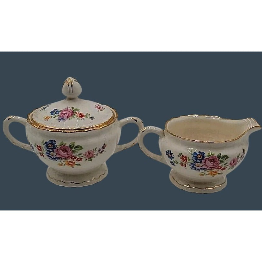 Vintage 1920s Pope-Gosser Rose Point Sugar Bowl & Creamer Set, Pattern 3184