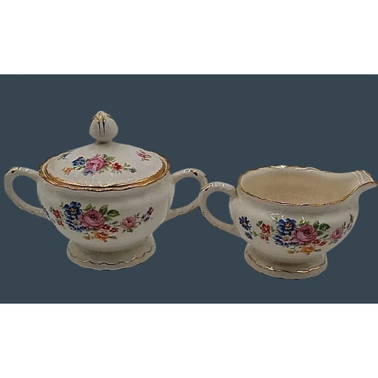 Vintage 1920s Pope-Gosser Rose Point Sugar Bowl & Creamer Set, Pattern 3184