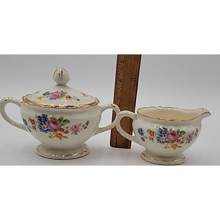 Vintage 1920s Pope-Gosser Rose Point Sugar Bowl & Creamer Set, Pattern 3184