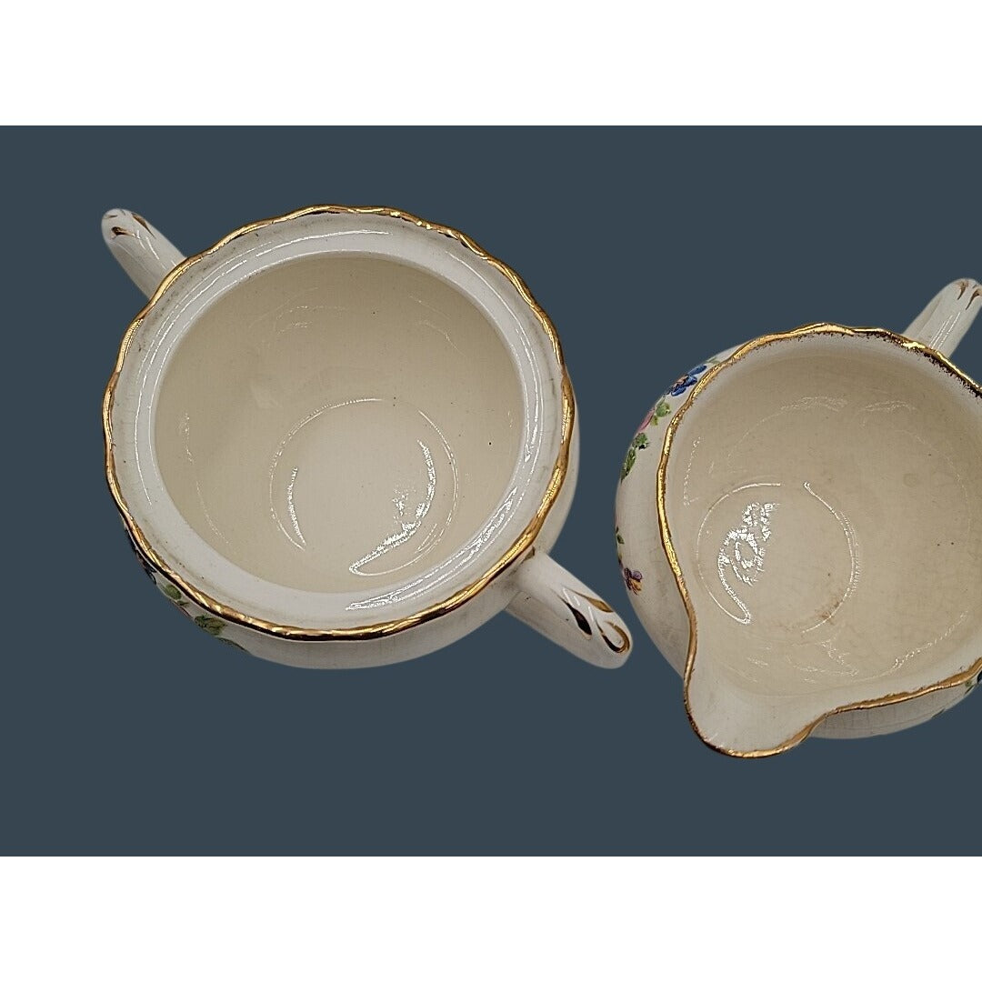 Vintage 1920s Pope-Gosser Rose Point Sugar Bowl & Creamer Set, Pattern 3184