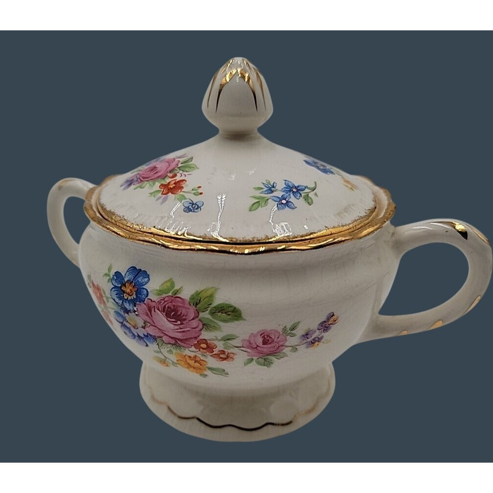 Vintage 1920s Pope-Gosser Rose Point Sugar Bowl & Creamer Set, Pattern 3184