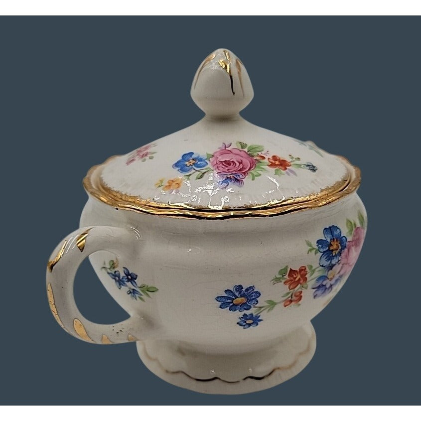 Vintage 1920s Pope-Gosser Rose Point Sugar Bowl & Creamer Set, Pattern 3184