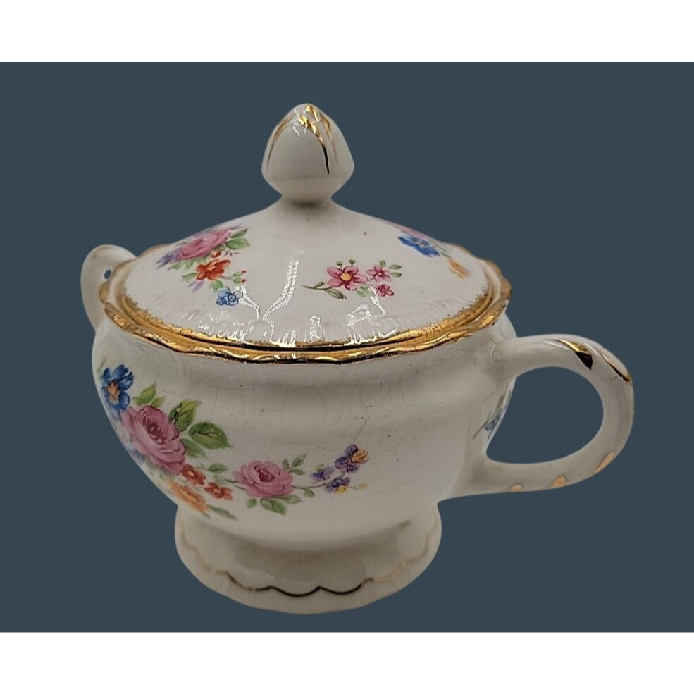 Vintage 1920s Pope-Gosser Rose Point Sugar Bowl & Creamer Set, Pattern 3184
