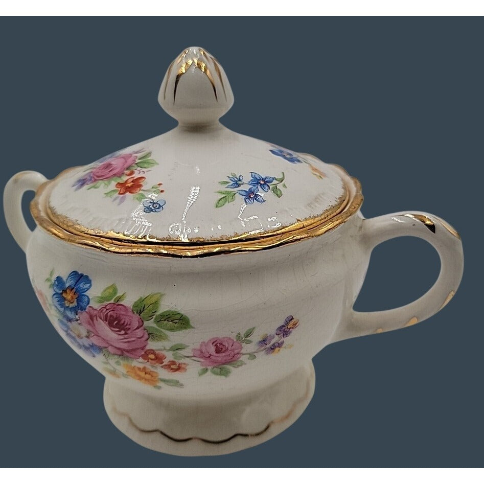 Vintage 1920s Pope-Gosser Rose Point Sugar Bowl & Creamer Set, Pattern 3184