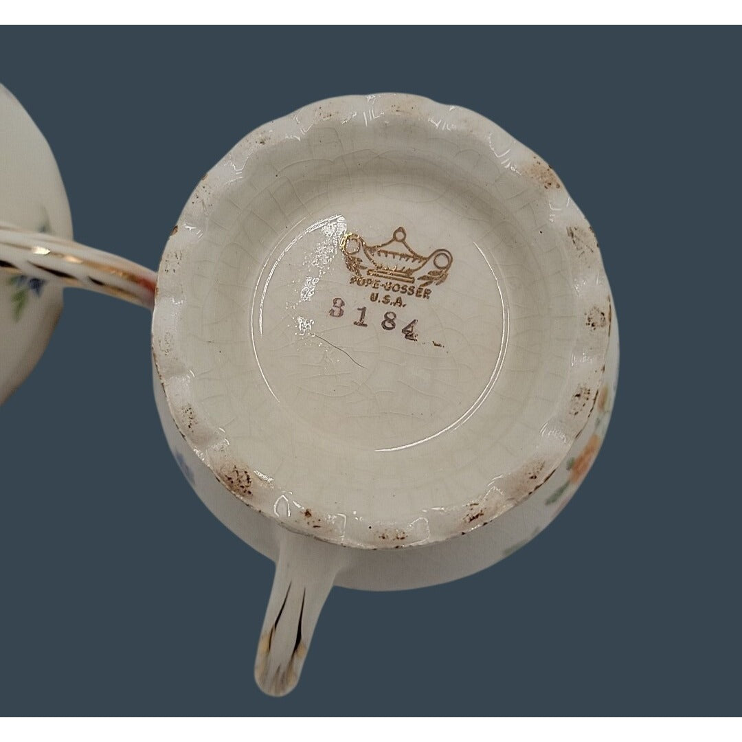 Vintage 1920s Pope-Gosser Rose Point Sugar Bowl & Creamer Set, Pattern 3184