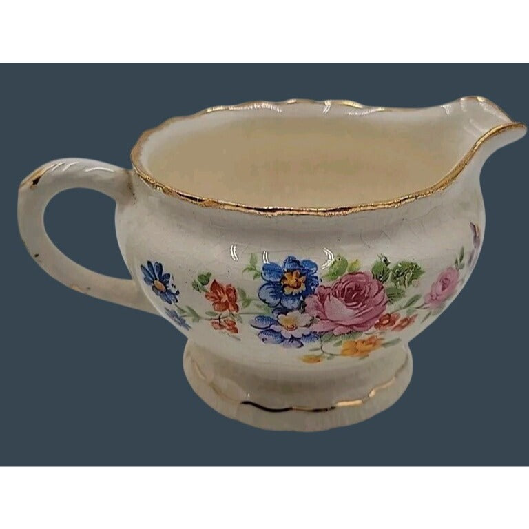 Vintage 1920s Pope-Gosser Rose Point Sugar Bowl & Creamer Set, Pattern 3184