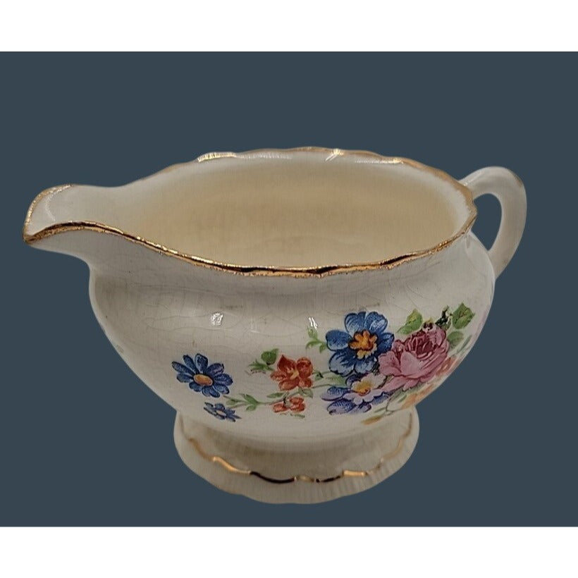 Vintage 1920s Pope-Gosser Rose Point Sugar Bowl & Creamer Set, Pattern 3184