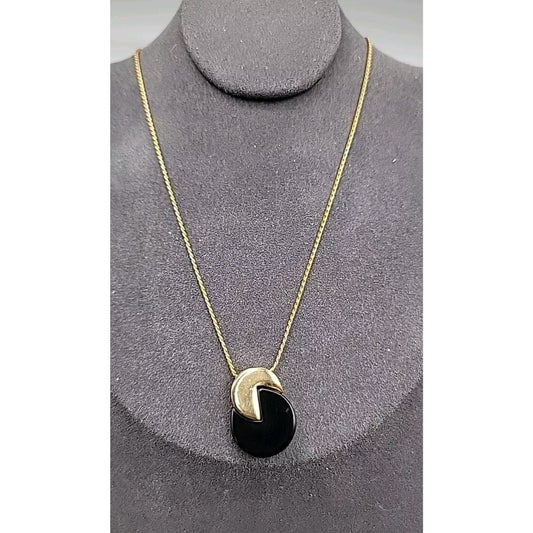 Vintage Crown Trifari Pacman Pendant Necklace Gold-tone & Black Acrylic 18" Rare