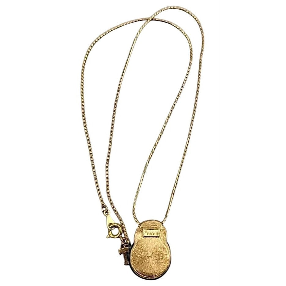 Vintage Crown Trifari Pacman Pendant Necklace Gold-tone & Black Acrylic 18" Rare
