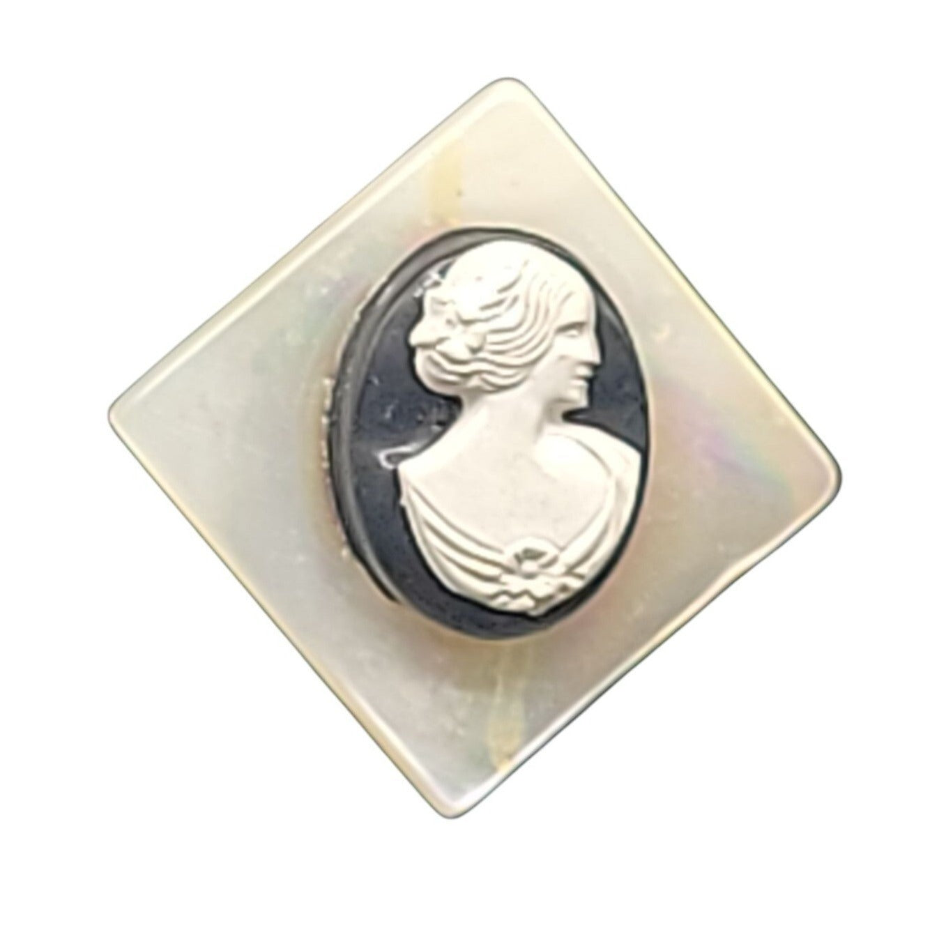 MOP Lucite Cameo Tension Paddle Clip On Earrings Mother Of Pearl Vtg Black White
