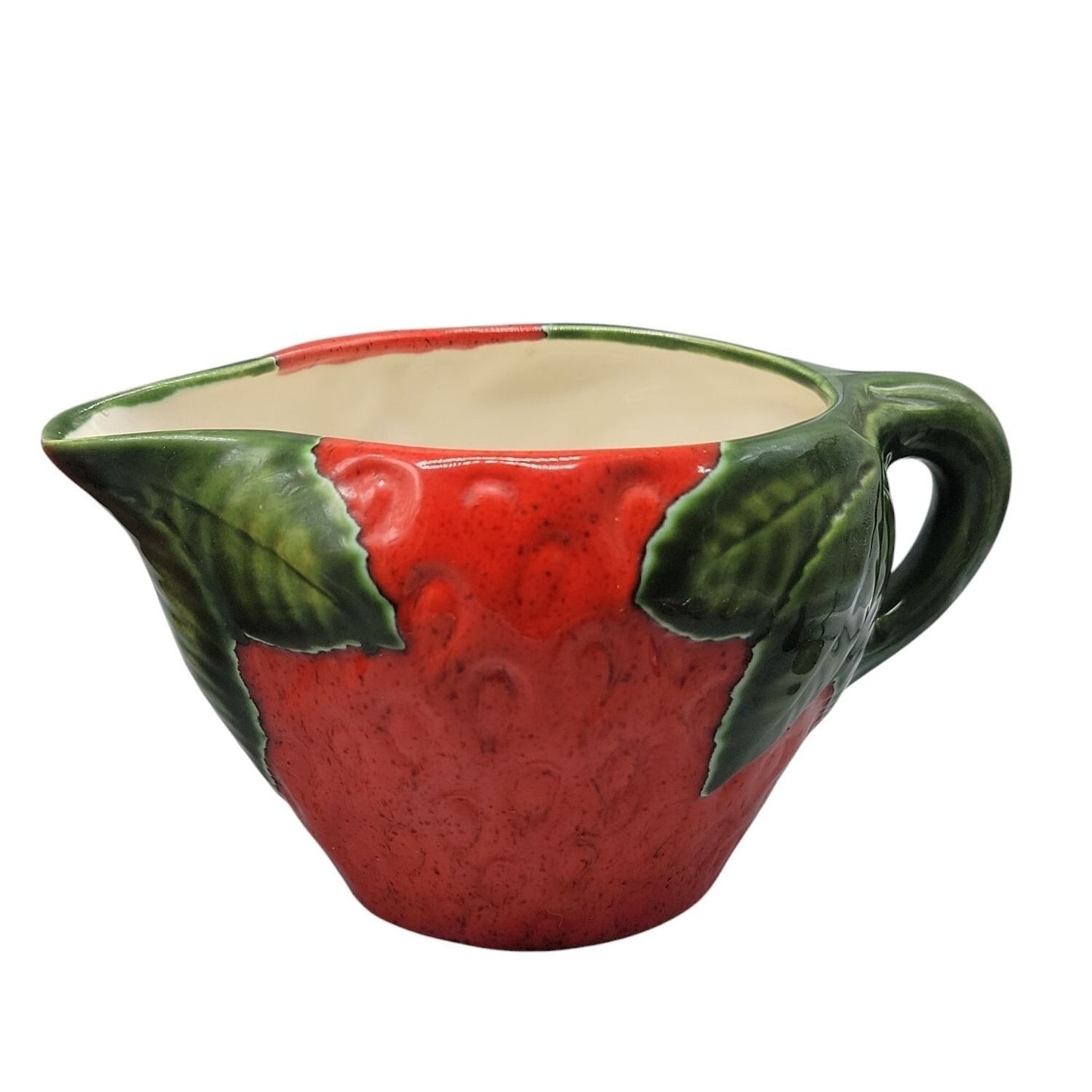 Strawberry Themed Ceramic Sugar & Creamer Pitcher Set With Lid 3" Handled