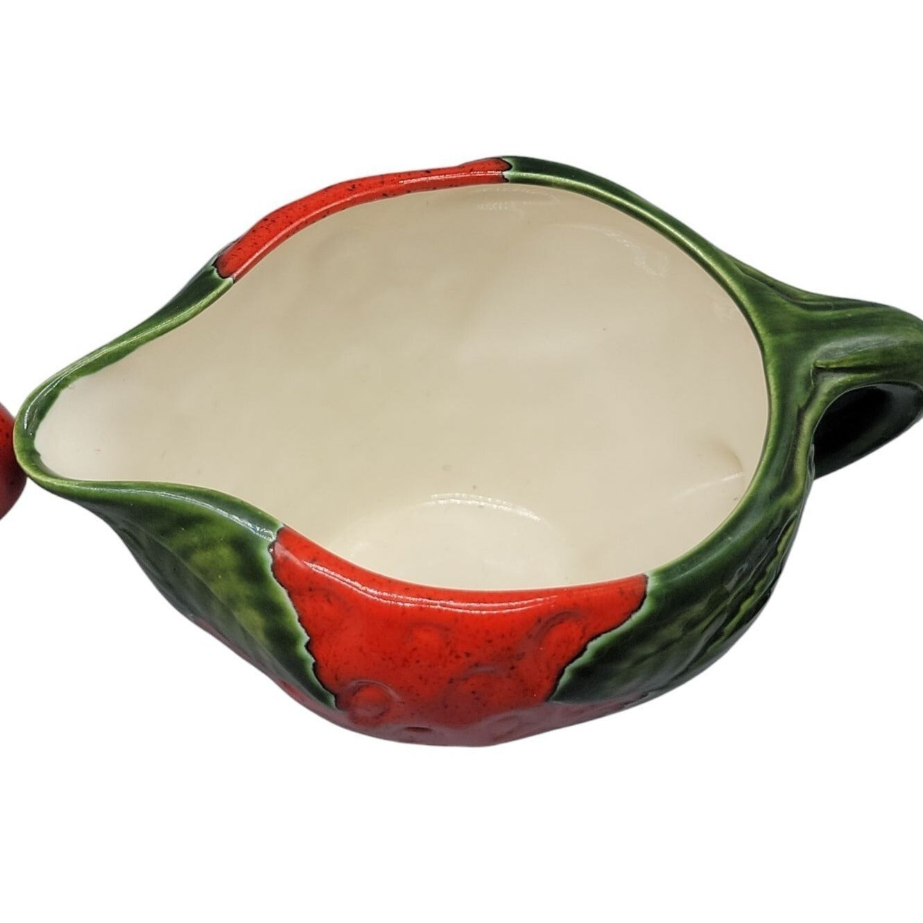 Strawberry Themed Ceramic Sugar & Creamer Pitcher Set With Lid 3" Handled