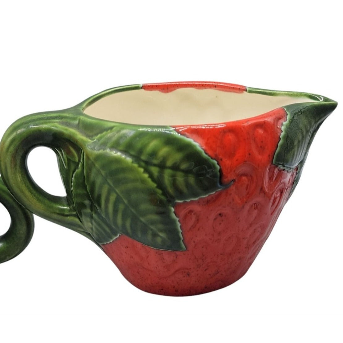 Strawberry Themed Ceramic Sugar & Creamer Pitcher Set With Lid 3" Handled