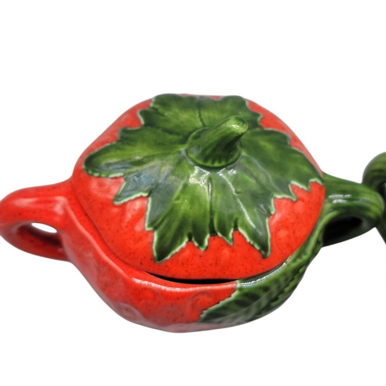 Strawberry Themed Ceramic Sugar & Creamer Pitcher Set With Lid 3" Handled