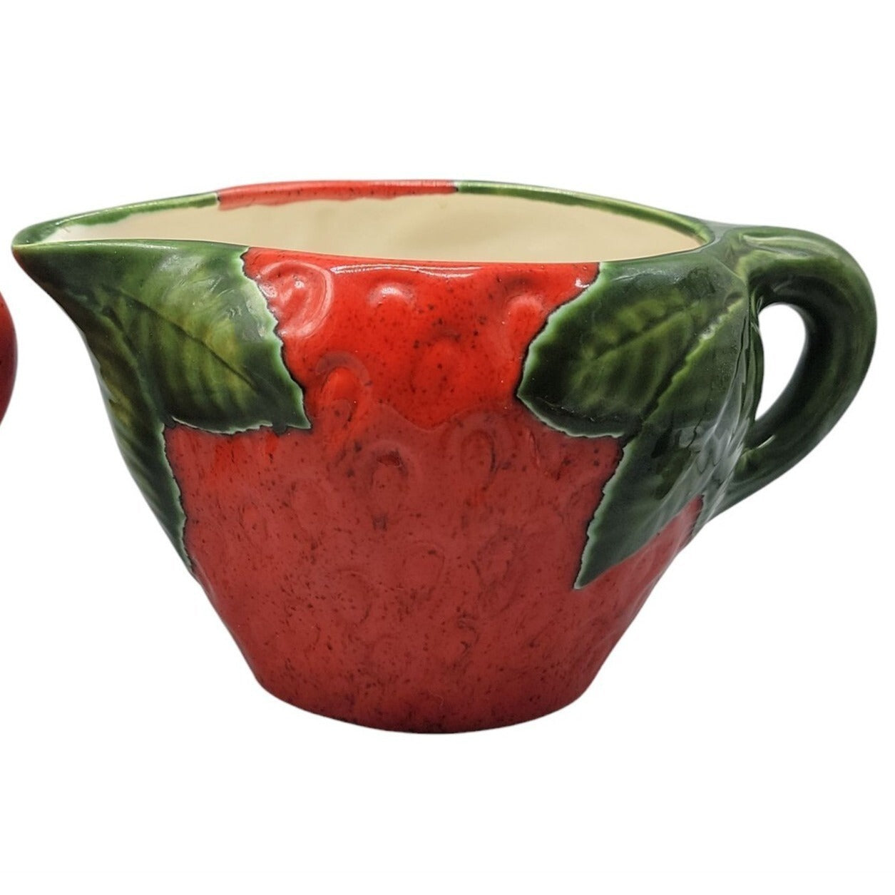 Strawberry Themed Ceramic Sugar & Creamer Pitcher Set With Lid 3" Handled