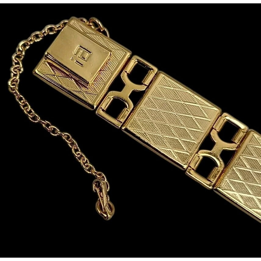 Midas Link Bracelet Toledo Spain Damascene Bird & Flower 7.5" Gold Tone Vintage