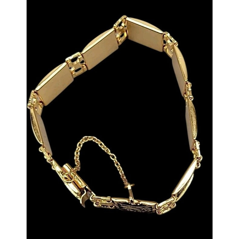 Midas Link Bracelet Toledo Spain Damascene Bird & Flower 7.5" Gold Tone Vintage