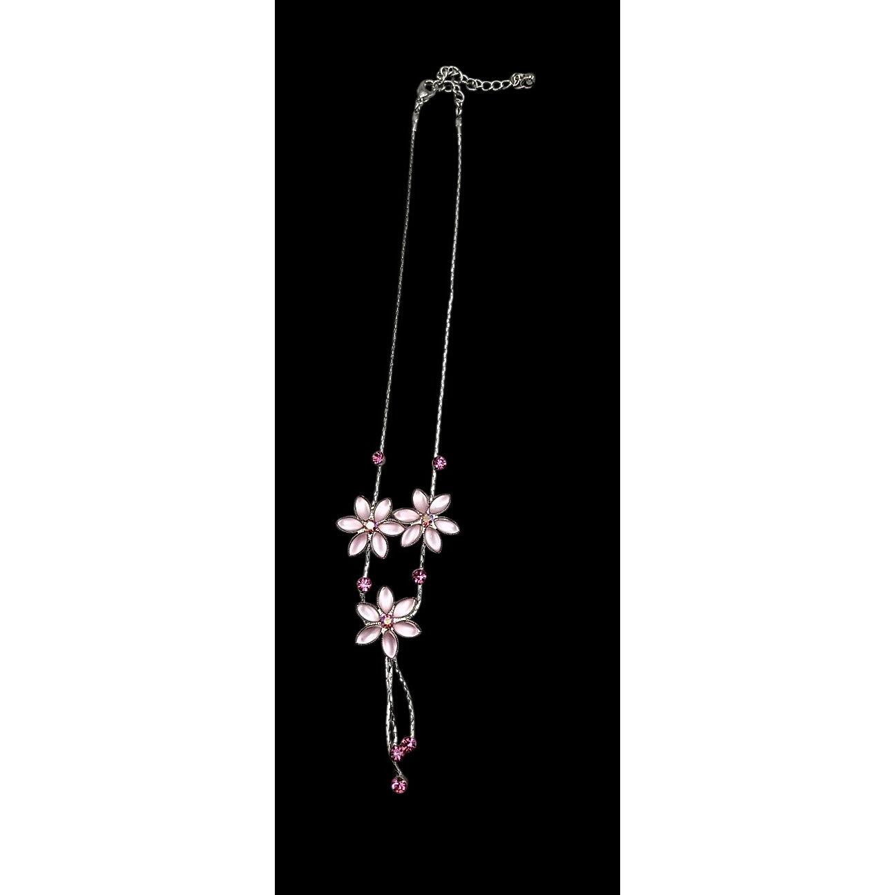 Vintage Blush Pink AB Rhinestone Floral Tassle Necklace 16" Chain