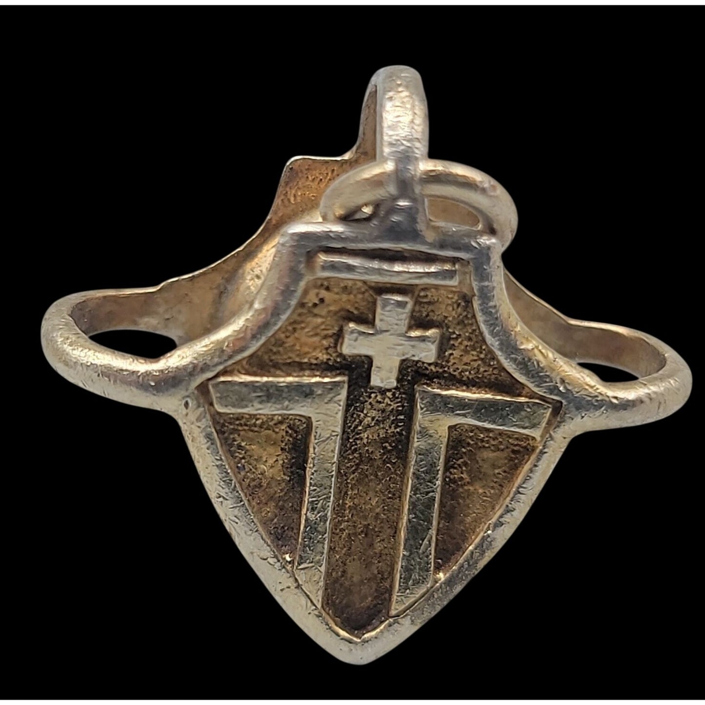 Vtg Italy Sterling Silver Vermeil Tau Cross Shield Pendant Clip 291 AR SICAM SpA
