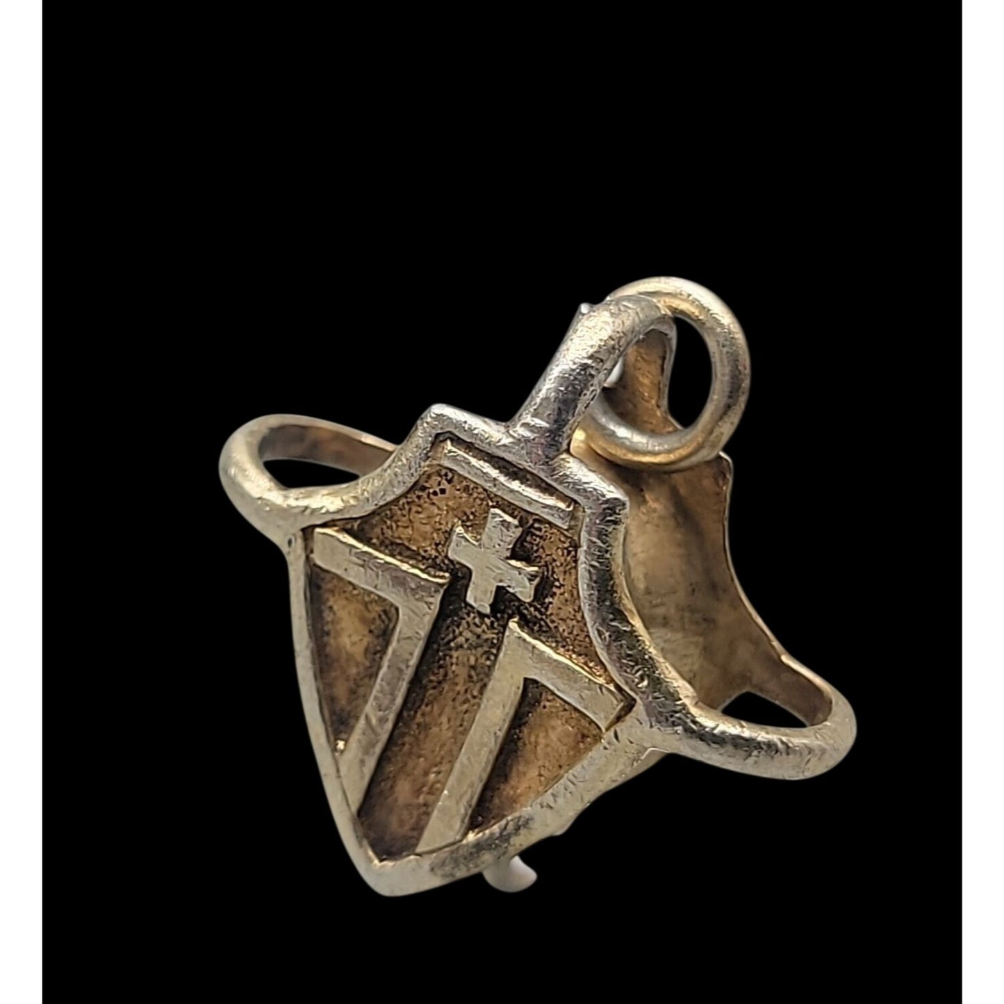 Vtg Italy Sterling Silver Vermeil Tau Cross Shield Pendant Clip 291 AR SICAM SpA
