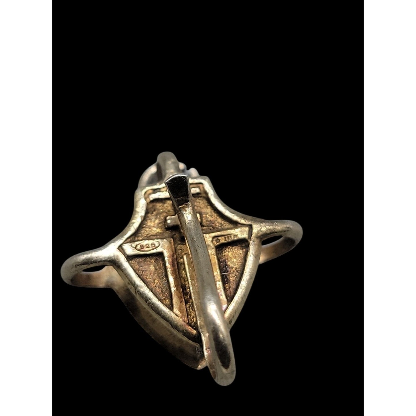 Vtg Italy Sterling Silver Vermeil Tau Cross Shield Pendant Clip 291 AR SICAM SpA