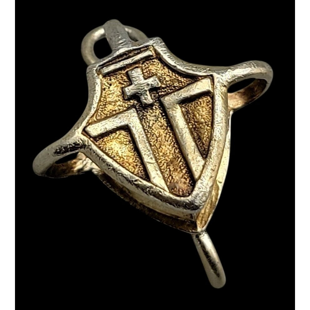 Vtg Italy Sterling Silver Vermeil Tau Cross Shield Pendant Clip 291 AR SICAM SpA