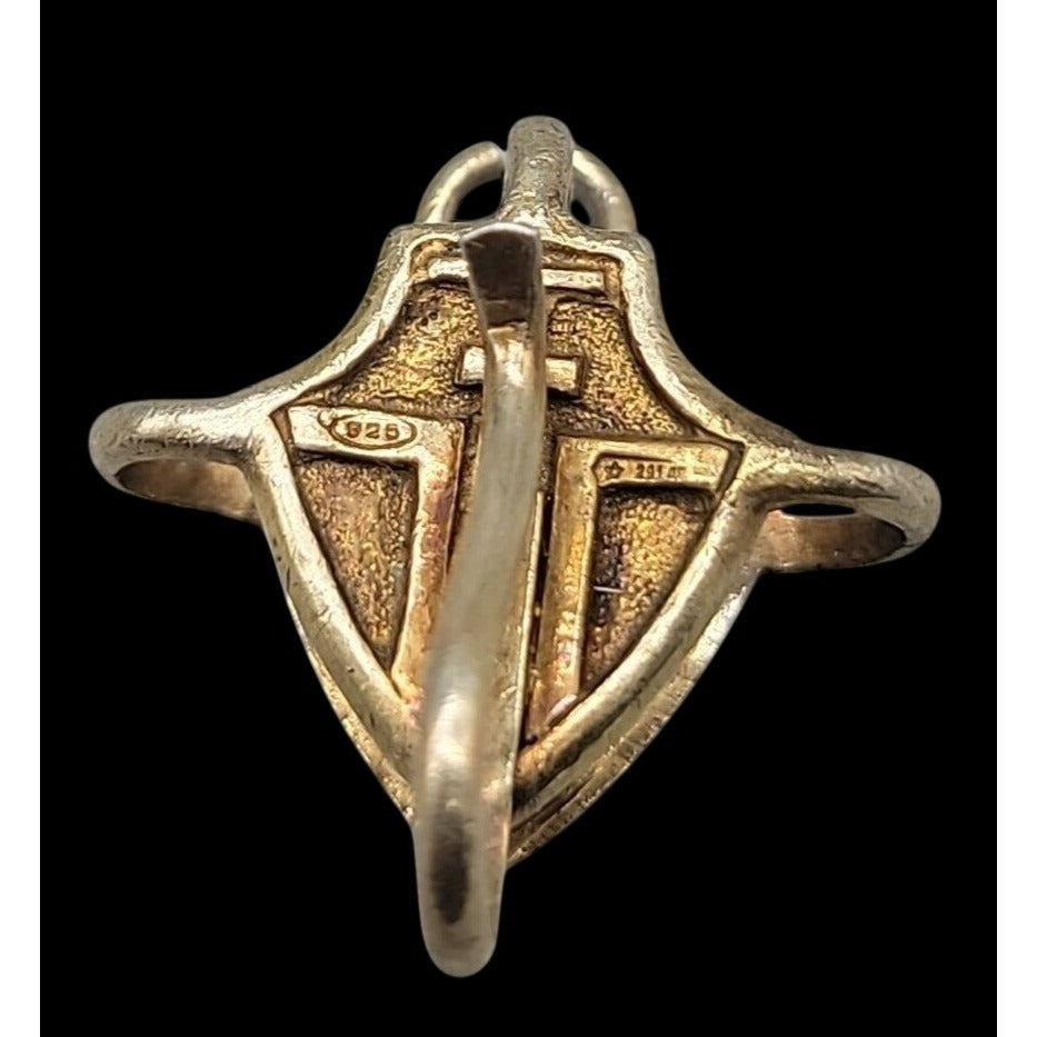 Vtg Italy Sterling Silver Vermeil Tau Cross Shield Pendant Clip 291 AR SICAM SpA
