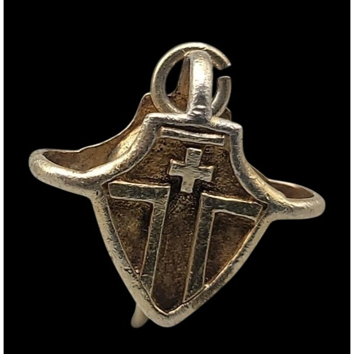 Vtg Italy Sterling Silver Vermeil Tau Cross Shield Pendant Clip 291 AR SICAM SpA