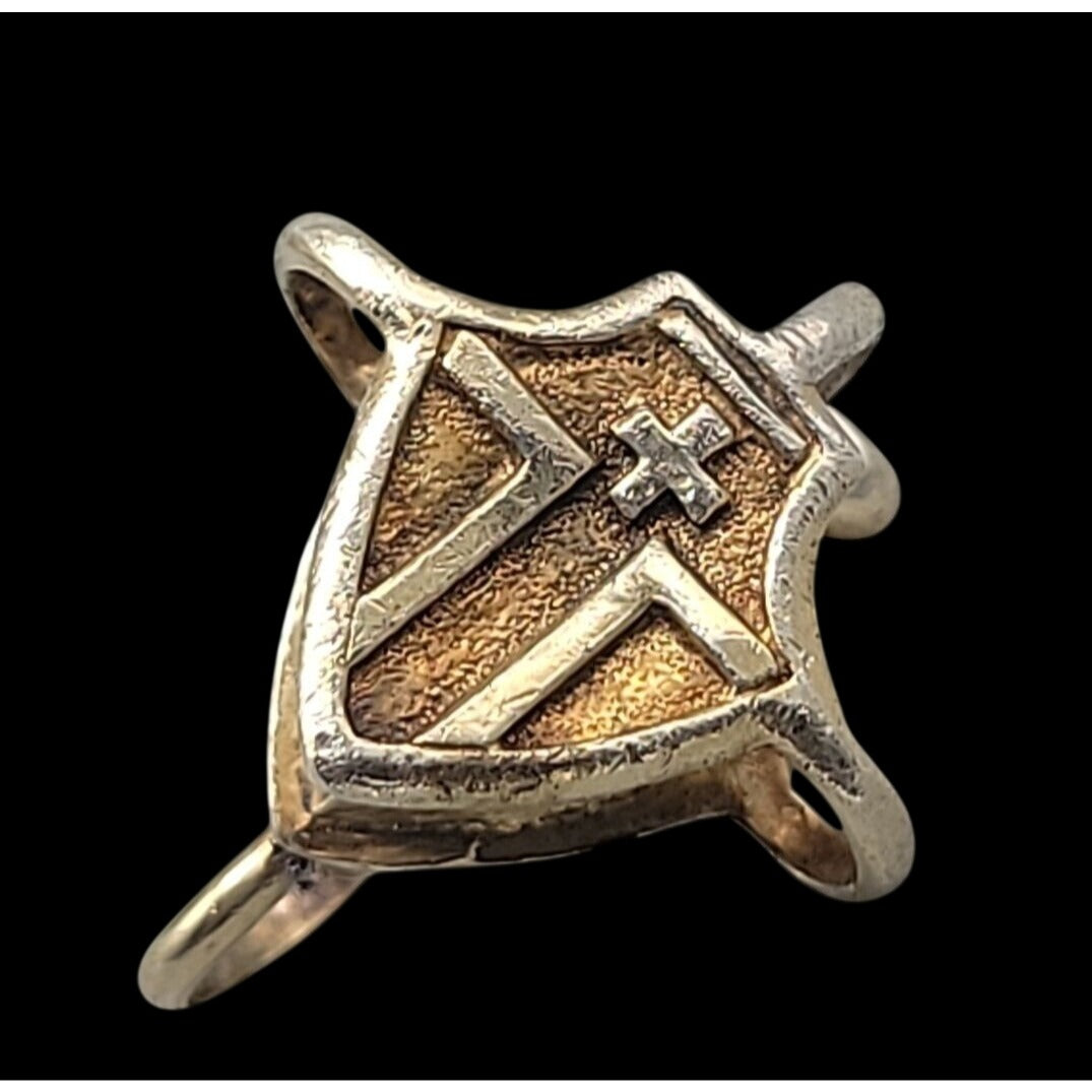 Vtg Italy Sterling Silver Vermeil Tau Cross Shield Pendant Clip 291 AR SICAM SpA