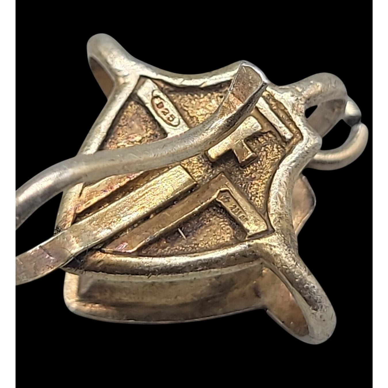 Vtg Italy Sterling Silver Vermeil Tau Cross Shield Pendant Clip 291 AR SICAM SpA