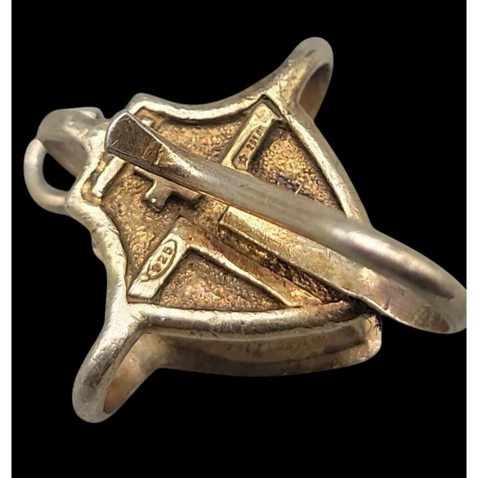 Vtg Italy Sterling Silver Vermeil Tau Cross Shield Pendant Clip 291 AR SICAM SpA