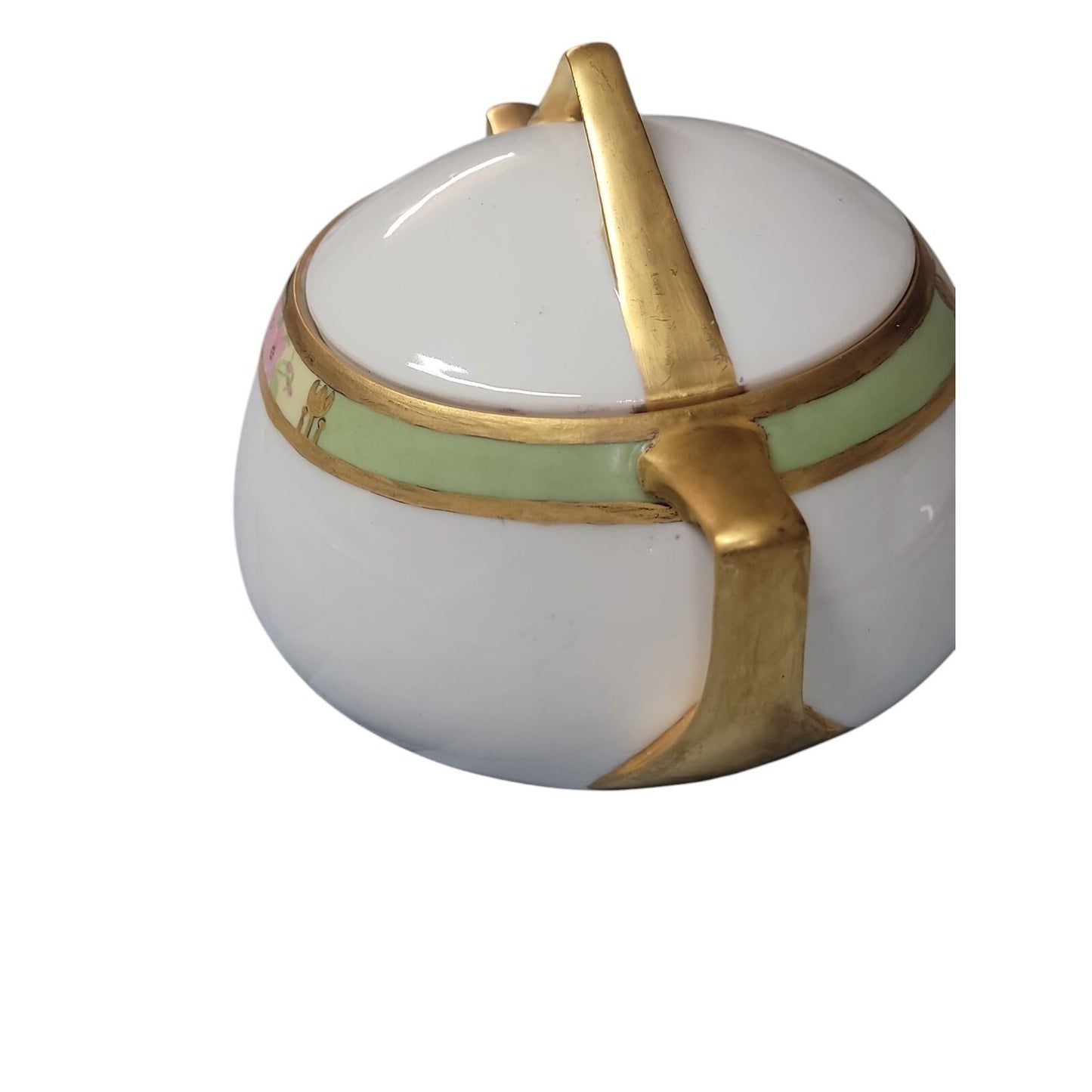 O&E.G Royal Austria Sugar Bowl Hand Painted Green Band Gold Trim Antique 1899