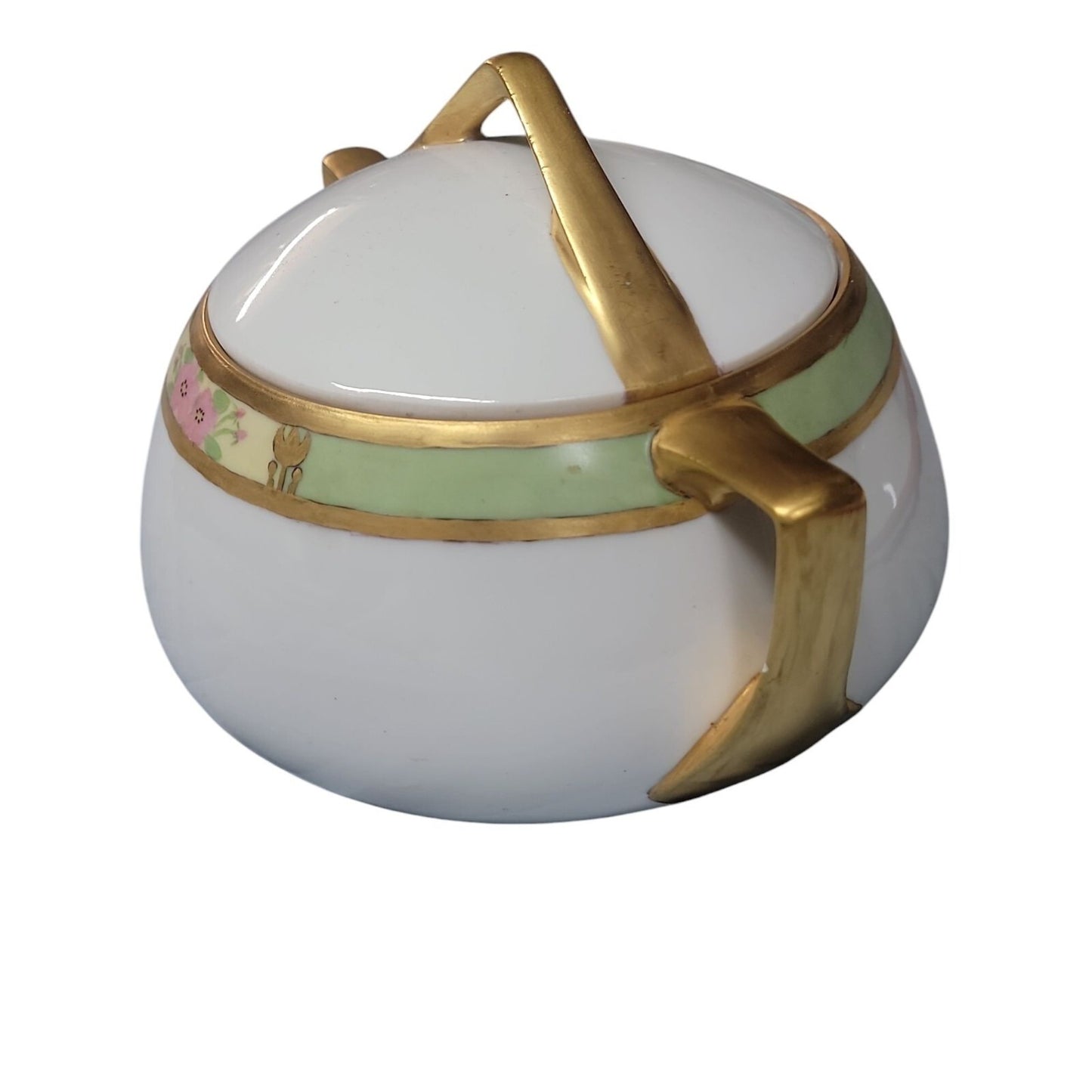 O&E.G Royal Austria Sugar Bowl Hand Painted Green Band Gold Trim Antique 1899