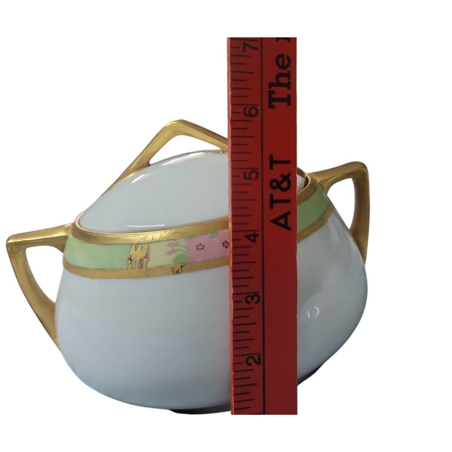 O&E.G Royal Austria Sugar Bowl Hand Painted Green Band Gold Trim Antique 1899