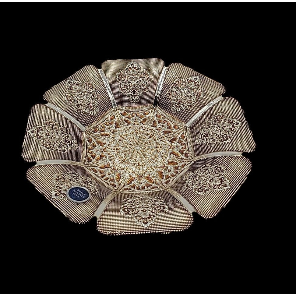 Genuine Silver Serving Bowl Turkish Art Glass Tray Top Ruffled Edges 13"