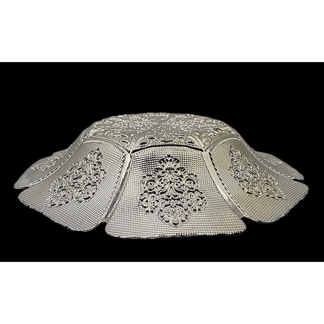 Genuine Silver Serving Bowl Turkish Art Glass Tray Top Ruffled Edges 13"