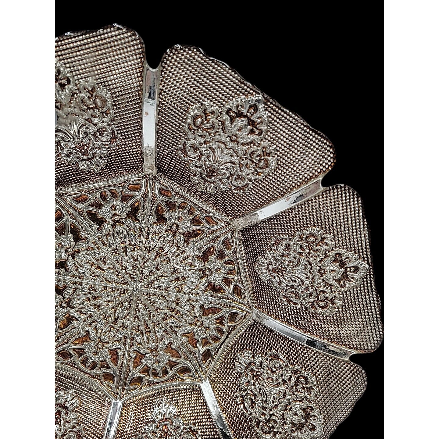 Genuine Silver Serving Bowl Turkish Art Glass Tray Top Ruffled Edges 13"