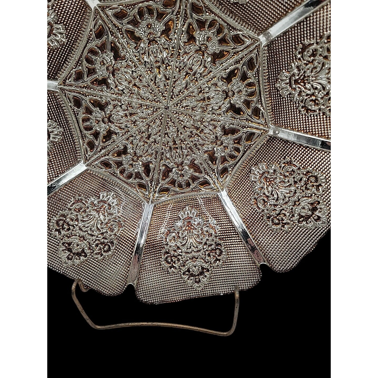 Genuine Silver Serving Bowl Turkish Art Glass Tray Top Ruffled Edges 13"
