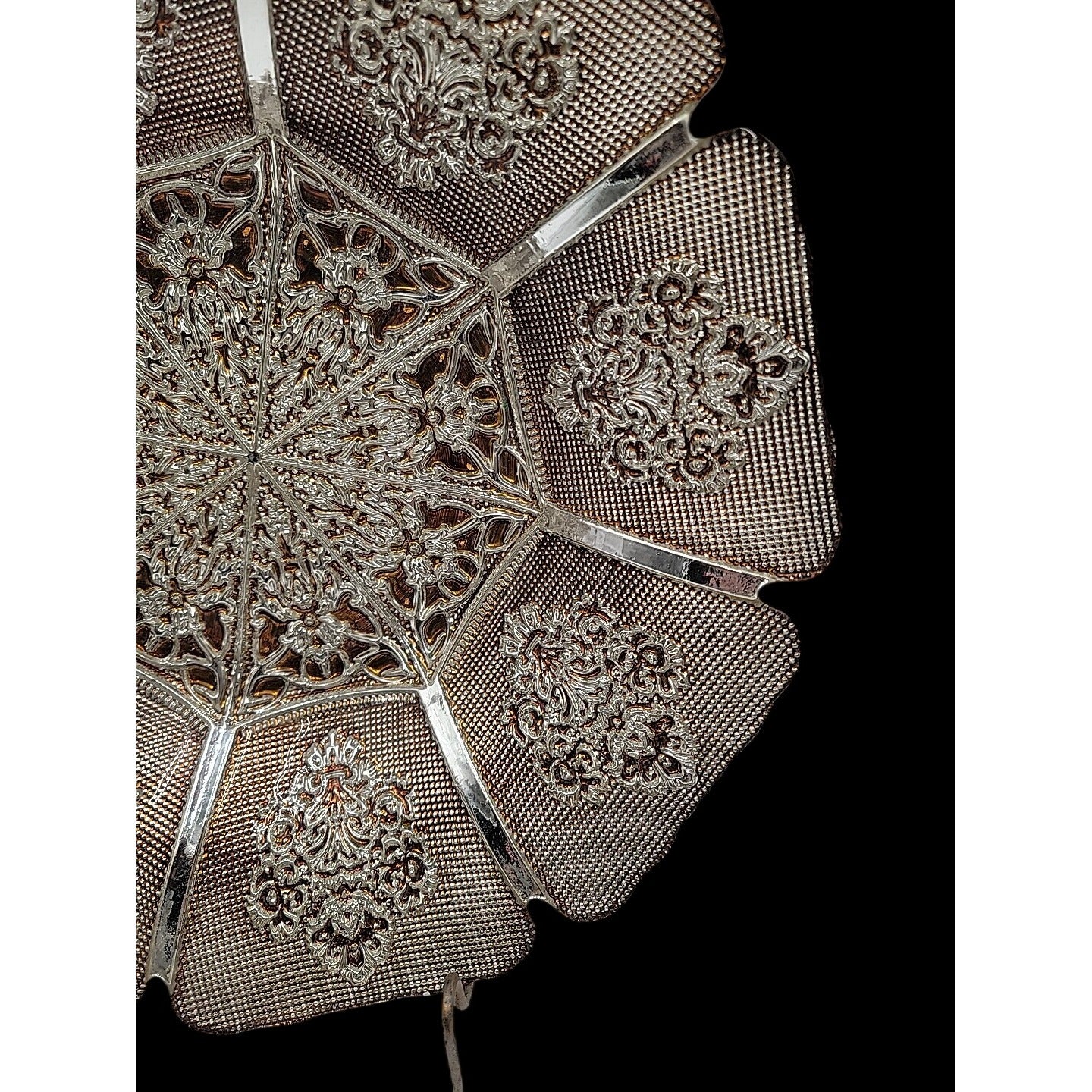 Genuine Silver Serving Bowl Turkish Art Glass Tray Top Ruffled Edges 13"