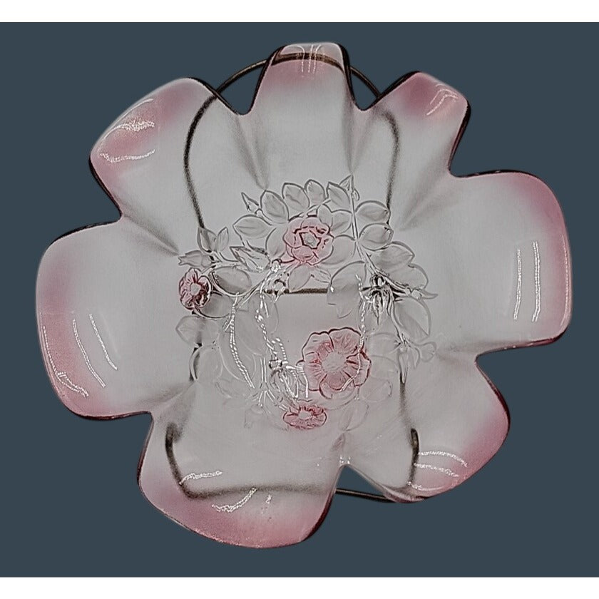 Mikasa Rosella Hostess Frosted Pink Floral Centerpiece Bowl Discontinued 11"